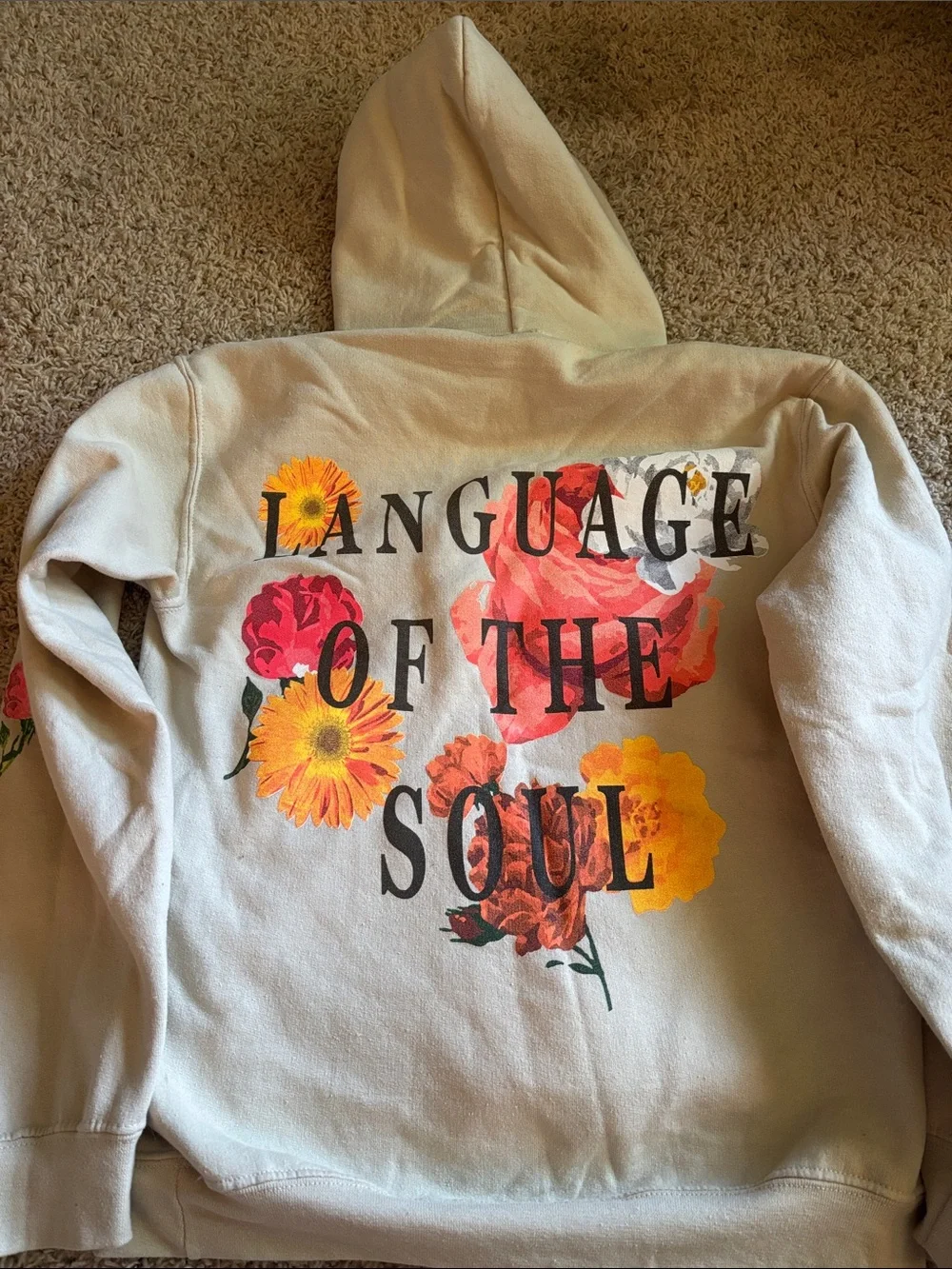 Five Dancewear Beige Floral-Sleeve Hoodie Sweatshirt